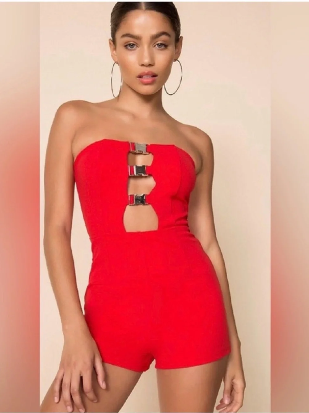 superdown Red Strapless Cutout Romper